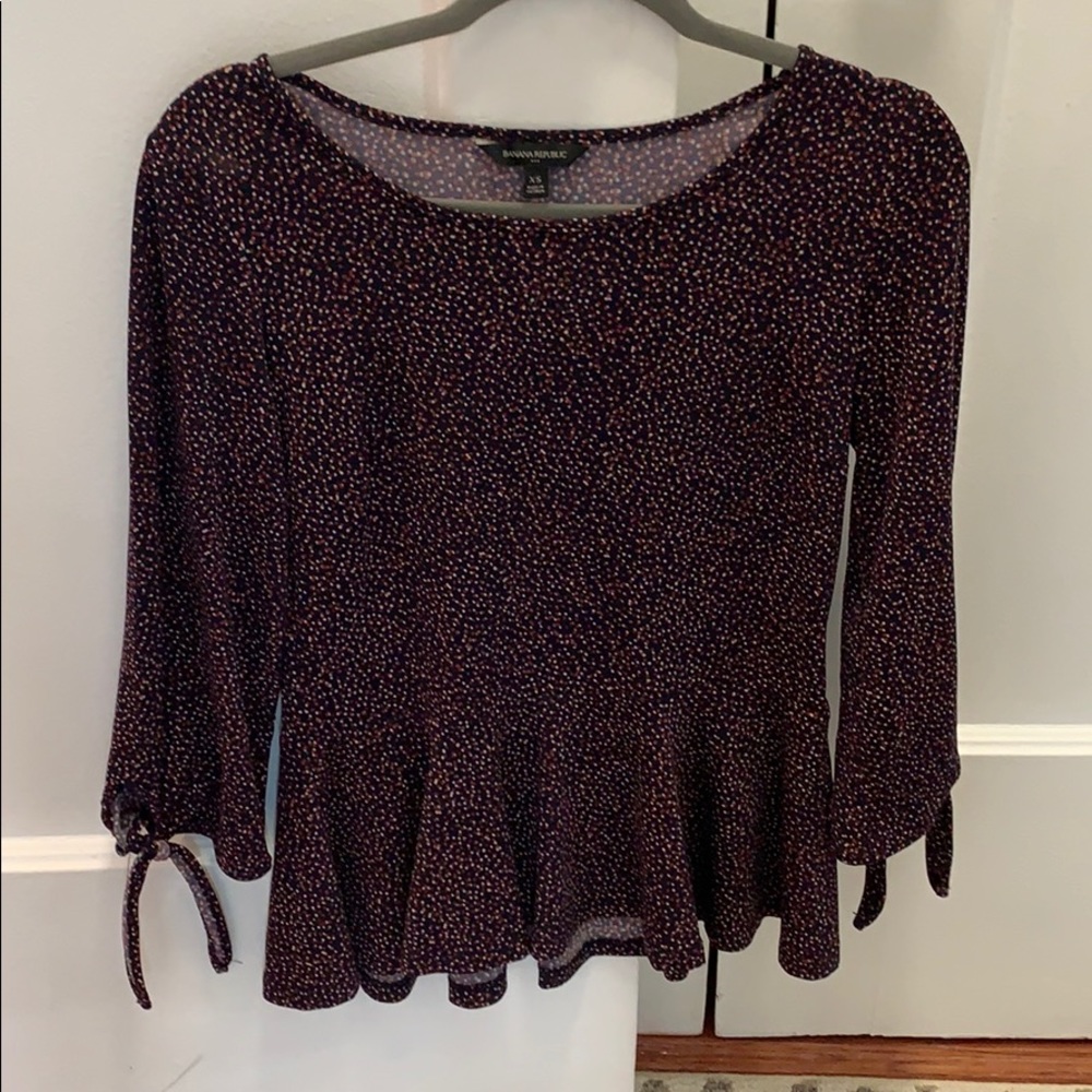 Banana Republic Polka Dot Navy Tie Sleeve Peplum